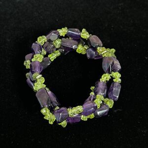 Vintage Handmade DTR China 925 Sterling Amethyst +Peridot Chip 3 Strand Bracelet